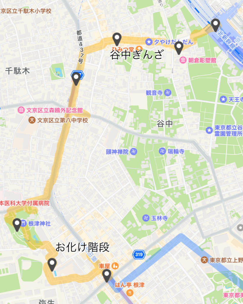 お化け階段→根津神社→谷中銀座