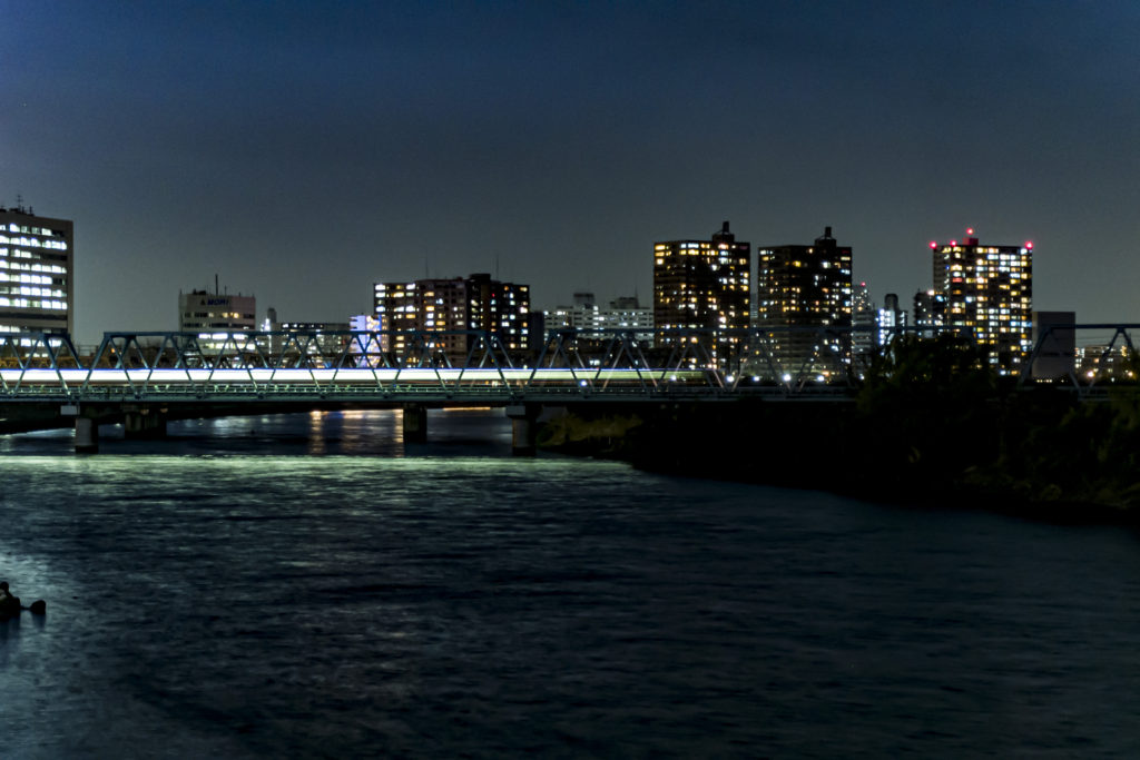 川と鳥と夜の電車